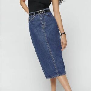 Reformation Jayde High Rise Denim Midi Skirt Blue - Size 24